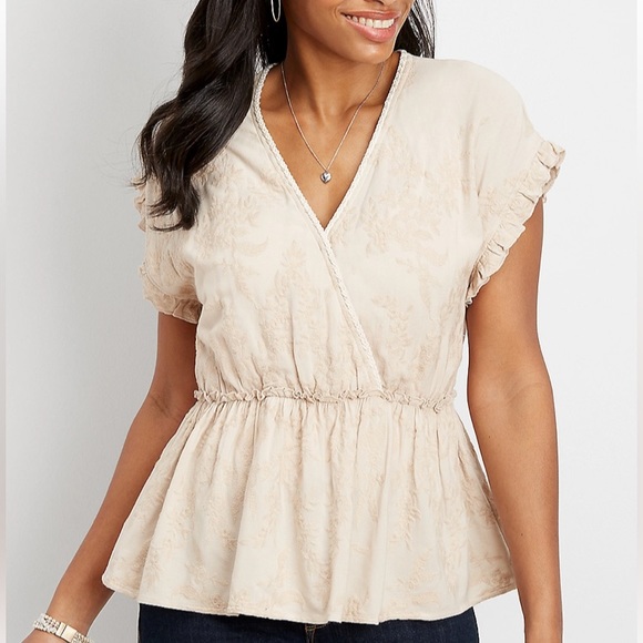 Maurice’s Embroidered Floral Ruffle Peplum Top Size S - Picture 1 of 9
